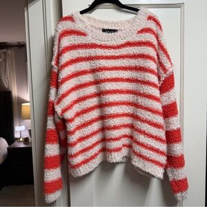 Red & White Striped Fluffy Super-Soft Sweater